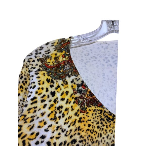 Vintage Y2K Lillie Rubin Sweater XS Real Fur Cuffs Animal Print Beaded Maximalis - Picture 4 of 5